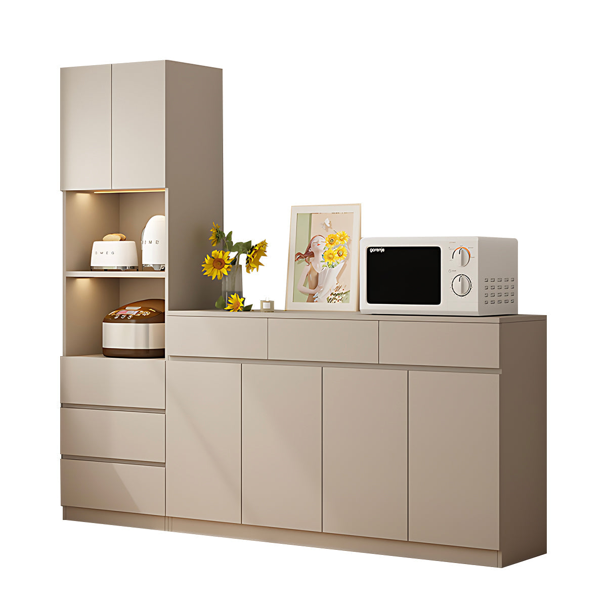 Sideboard Cabinet 39–79 in Tall, Solid Wood & LED Lighting for Home Office