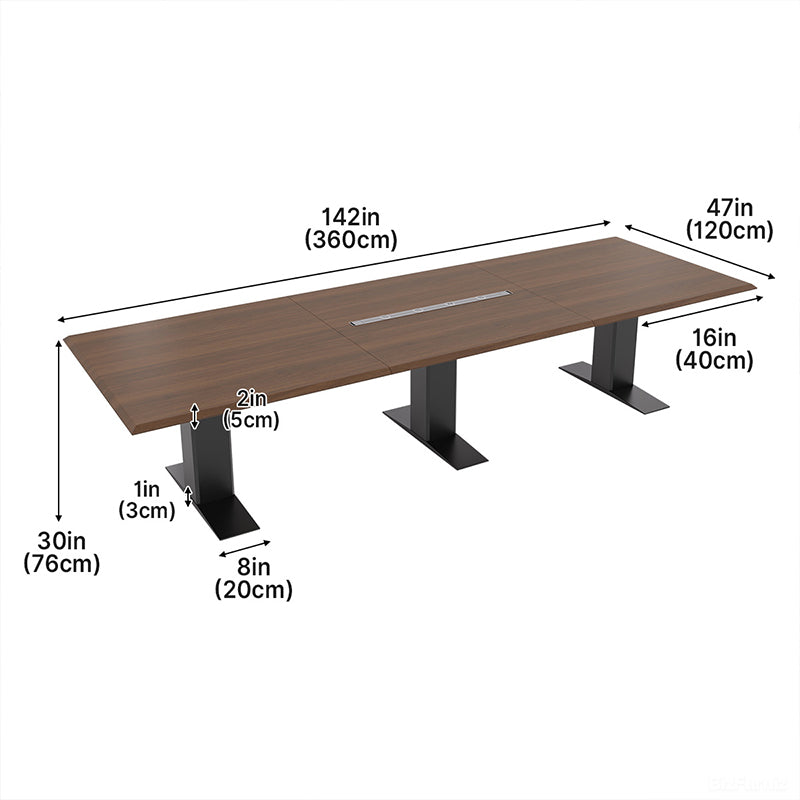 142-inch Rectangular Conference Table for 10-14 People with Built-in Cable Box for Meetings and Collaboration product view 8