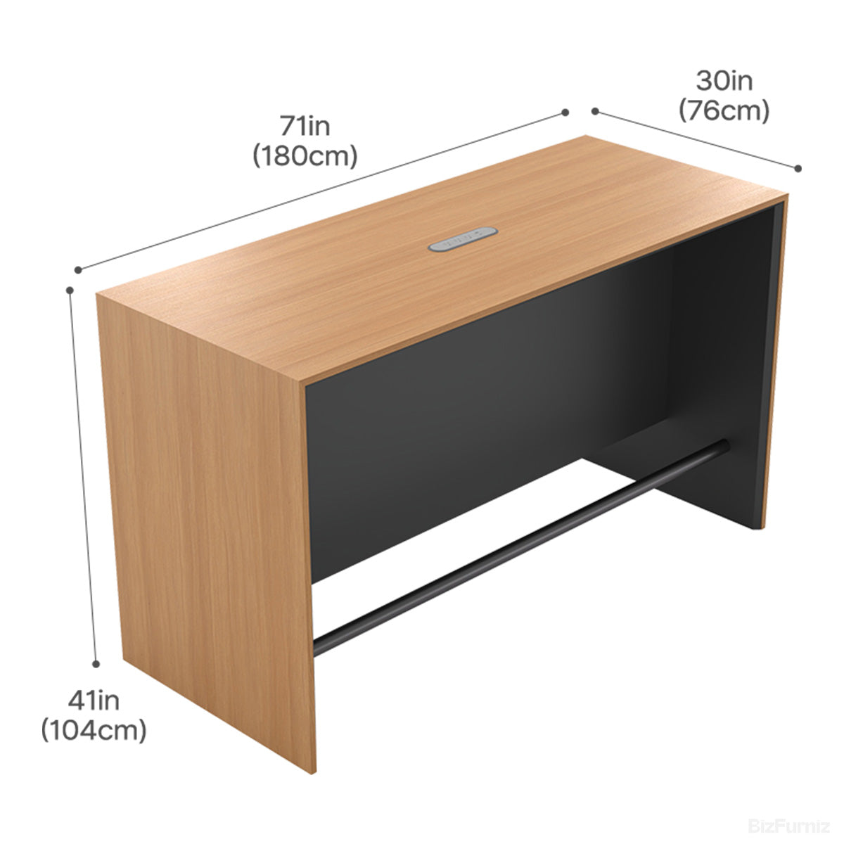 71" L Contemporary Reception Desk with Wood, Oval Power Hub and Professional Lobby Presence product view 3