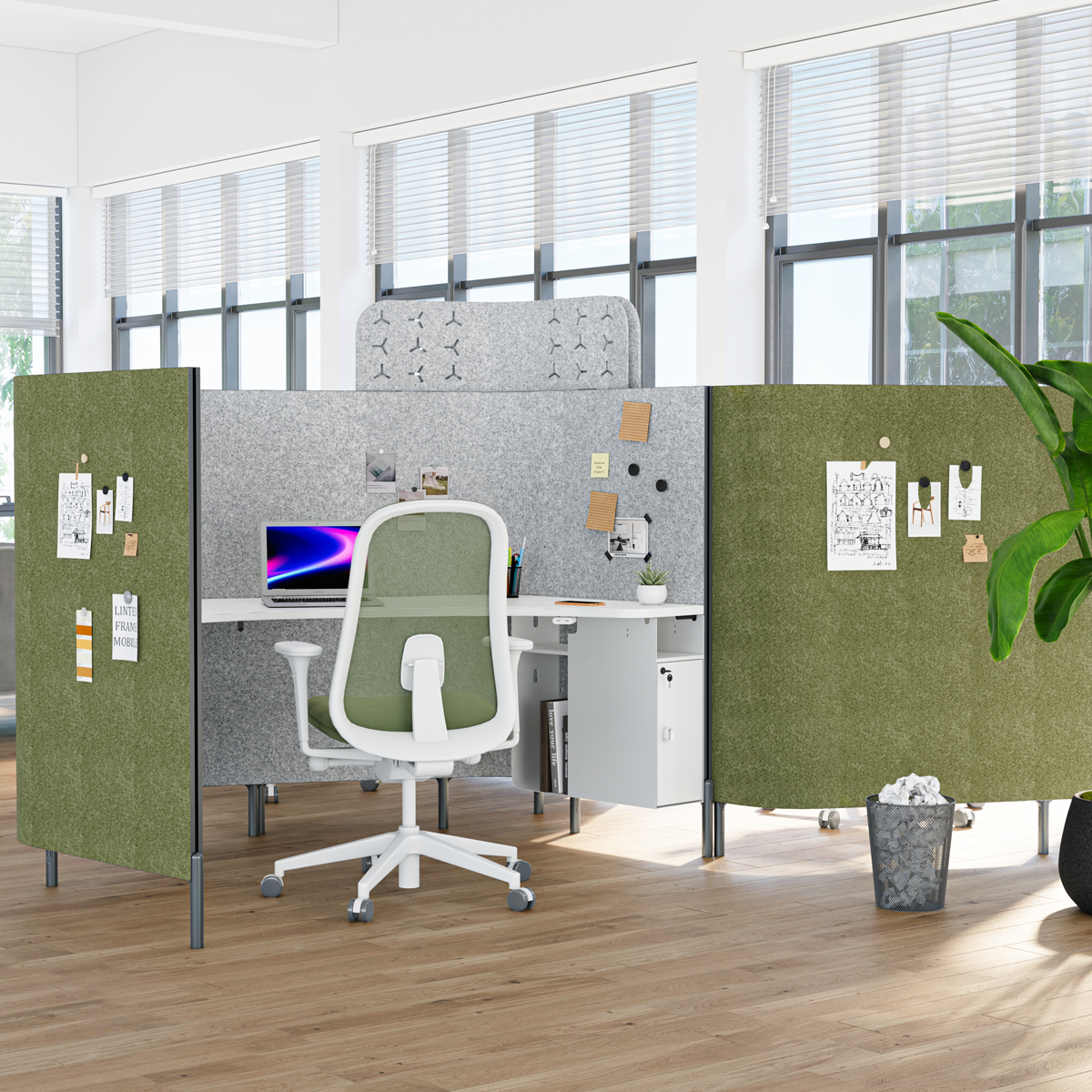 The Modular C-shaped Office Desk: Integrated Privacy and Performance for modern office workspace