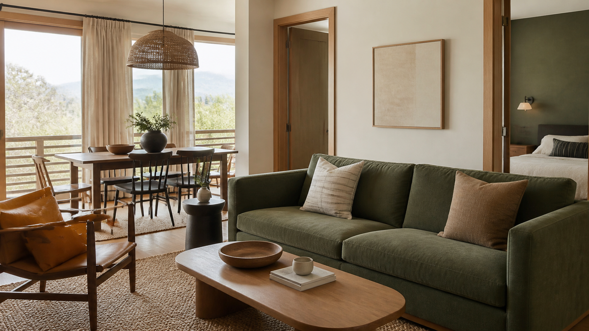 Concept short-term rental living and dining interior