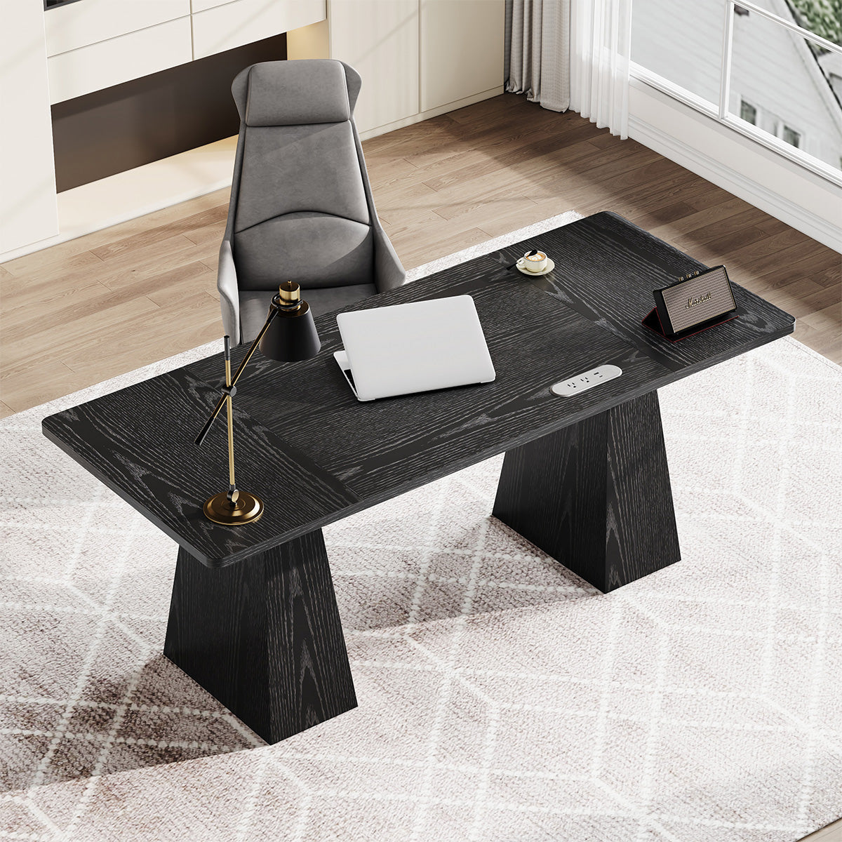 63” Minimalist Wood Office Desk with Power Outlet for Workspaces/Home Offices for modern office workspace