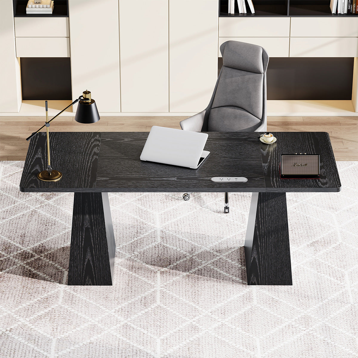 63” Minimalist Wood Office Desk with Power Outlet for Workspaces/Home Offices product view 5