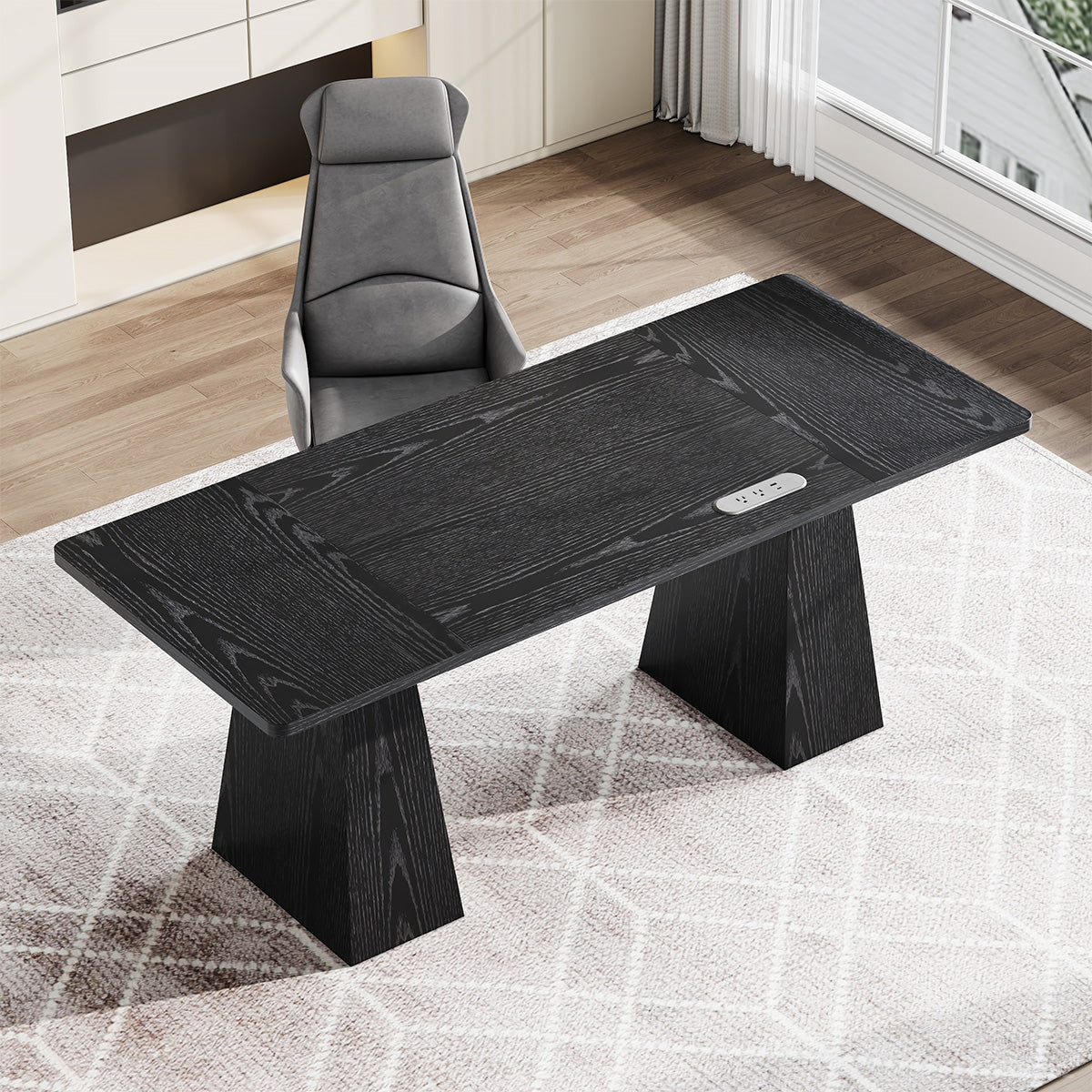 63” Minimalist Wood Office Desk with Power Outlet for Workspaces/Home Offices product view 2