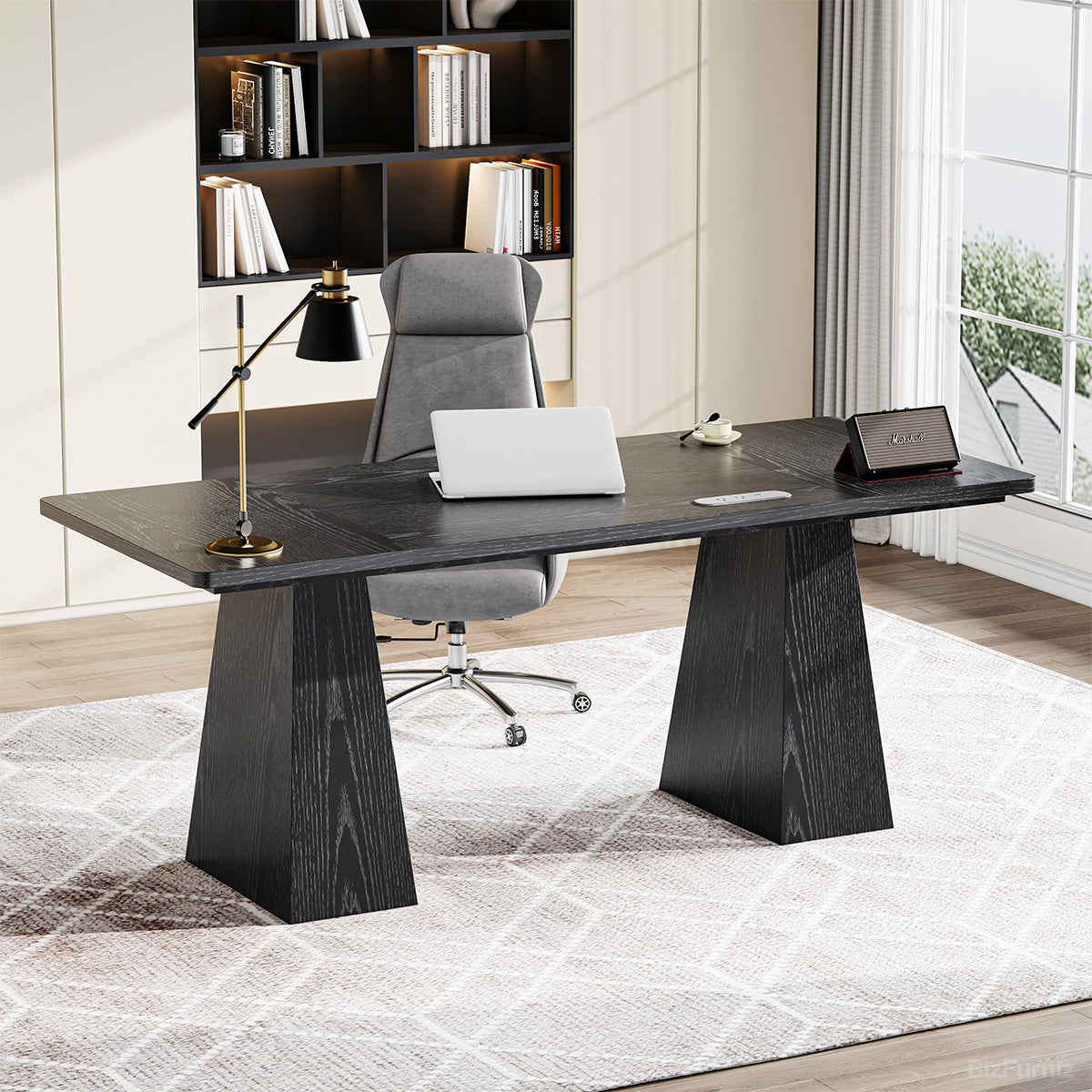 63” Minimalist Wood Office Desk with Power Outlet for Workspaces/Home Offices product view 4