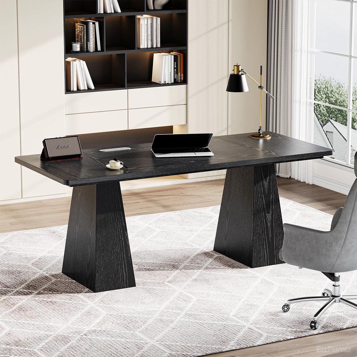 63” Minimalist Wood Office Desk with Power Outlet for Workspaces/Home Offices product view 3
