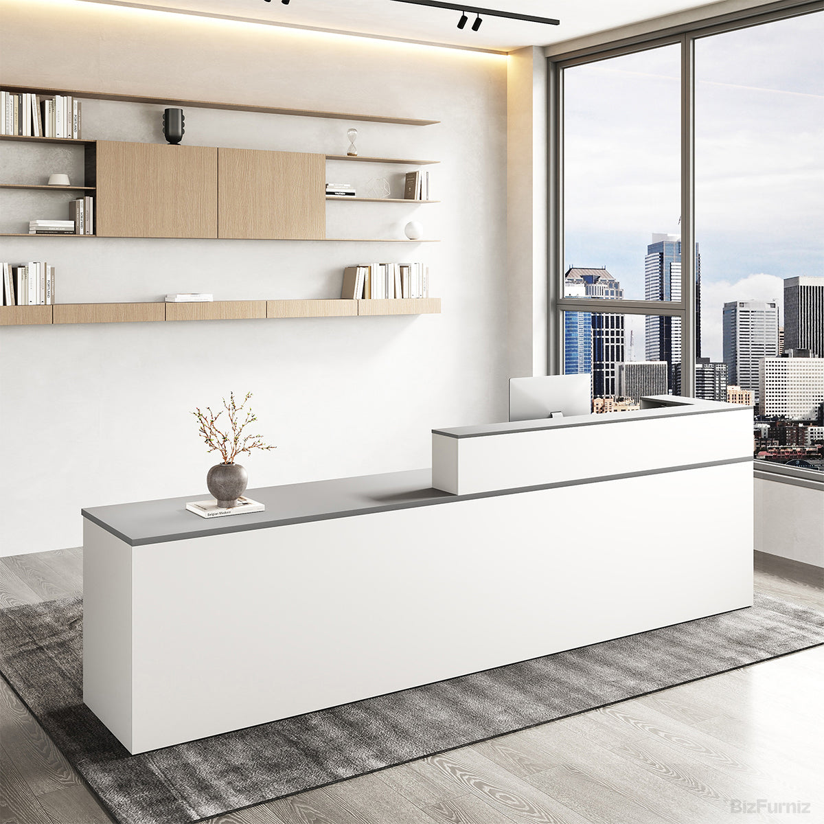Sleek Reception Desk with Cable Grommet, Lockable Drawer and Keyboard Tray product view 23