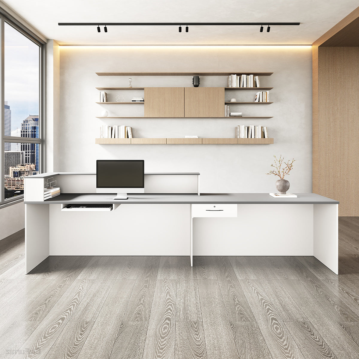 Sleek Reception Desk with Cable Grommet, Lockable Drawer and Keyboard Tray product view 25