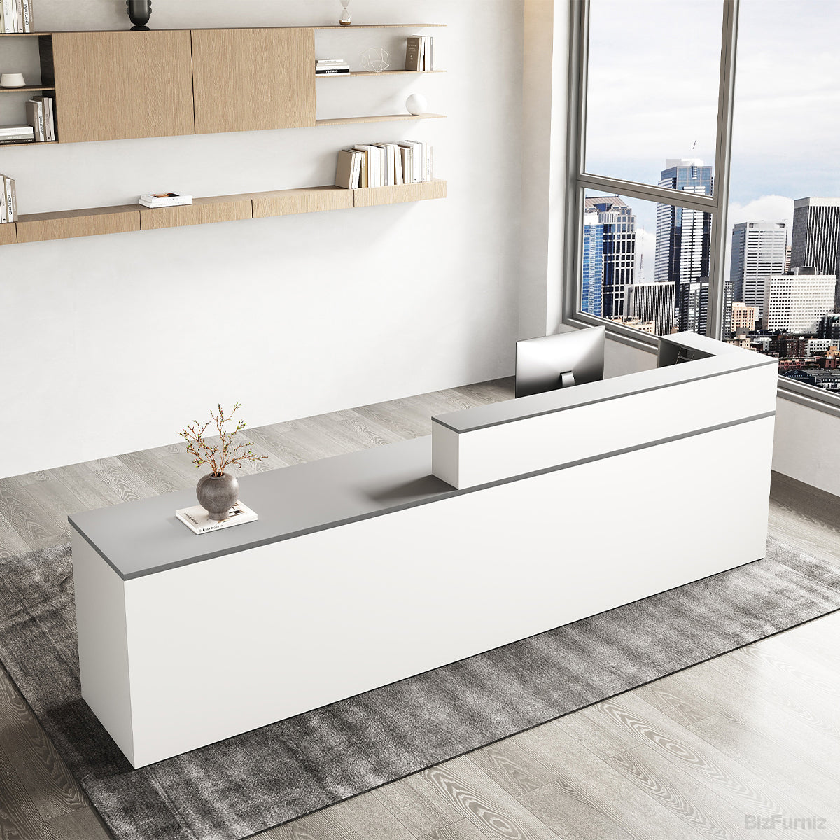 Sleek Reception Desk with Cable Grommet, Lockable Drawer and Keyboard Tray product view 24
