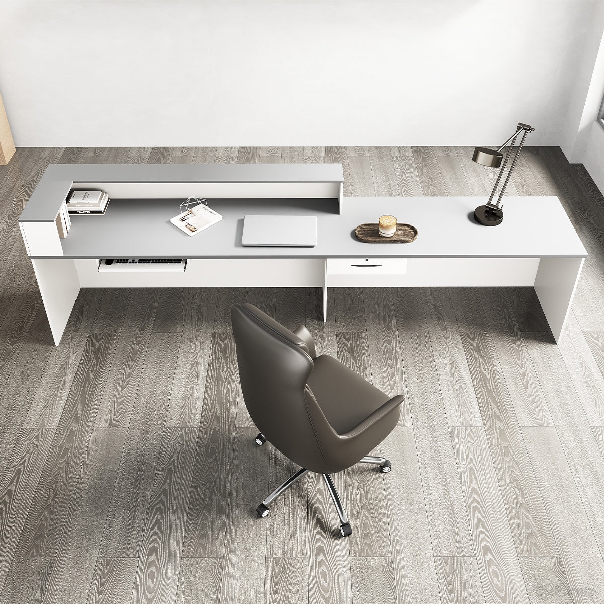 Sleek Reception Desk with Cable Grommet, Lockable Drawer and Keyboard Tray product view 26