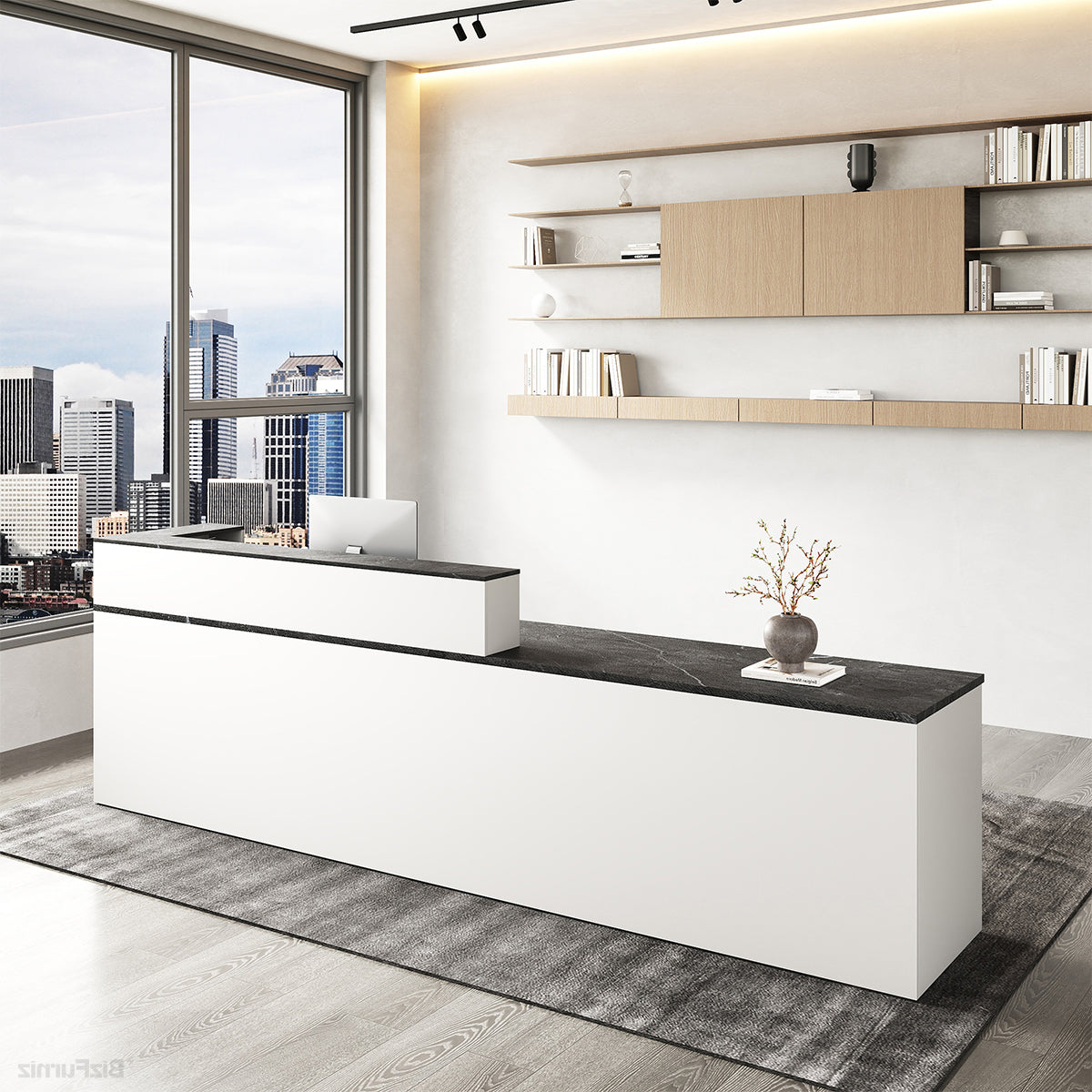 Sleek Reception Desk with Cable Grommet, Lockable Drawer and Keyboard Tray product view 2