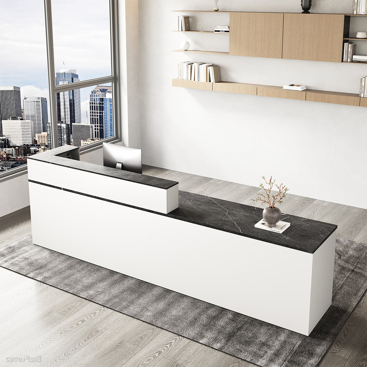 Sleek Reception Desk with Cable Grommet, Lockable Drawer and Keyboard Tray product view 3