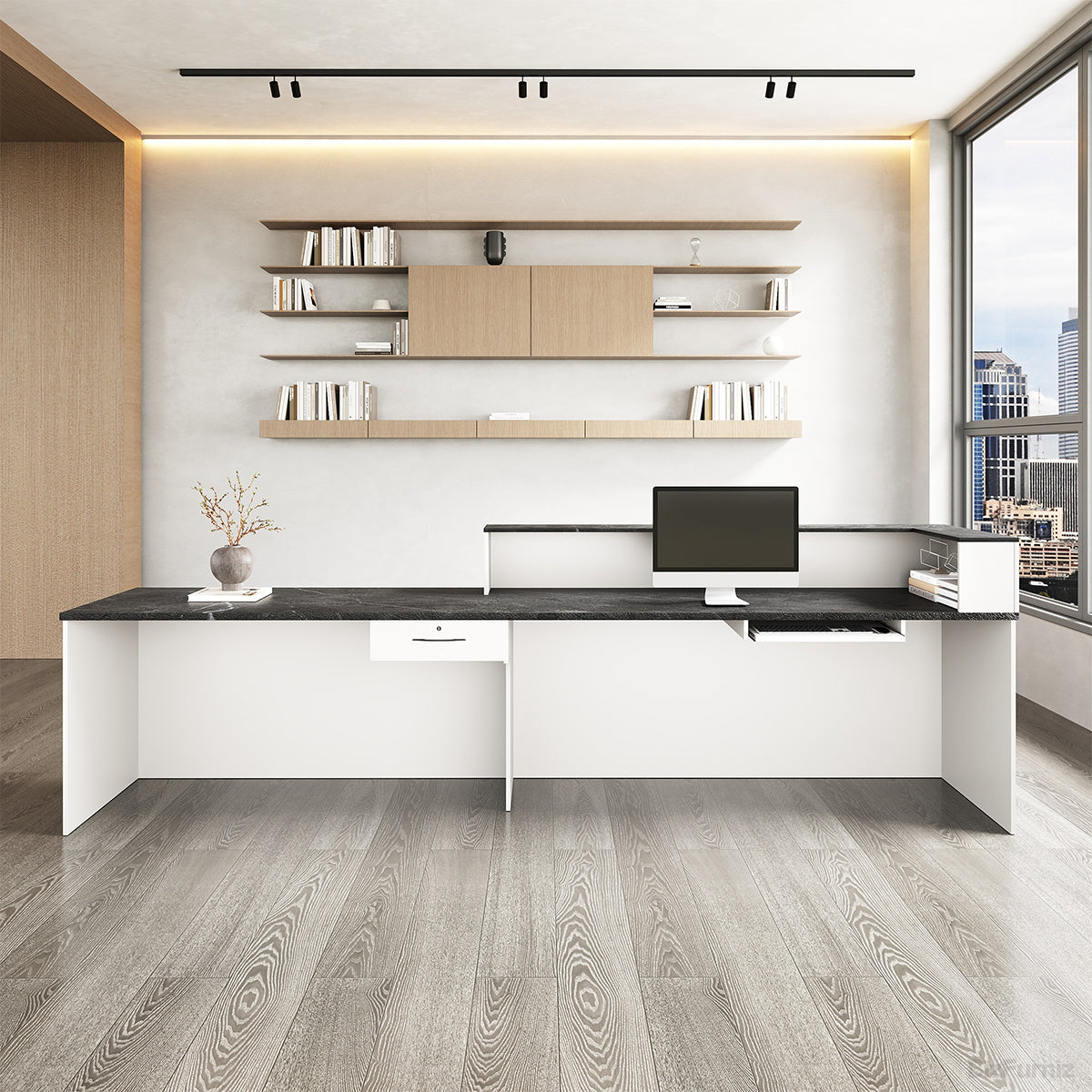 Sleek Reception Desk with Cable Grommet, Lockable Drawer and Keyboard Tray product view 4
