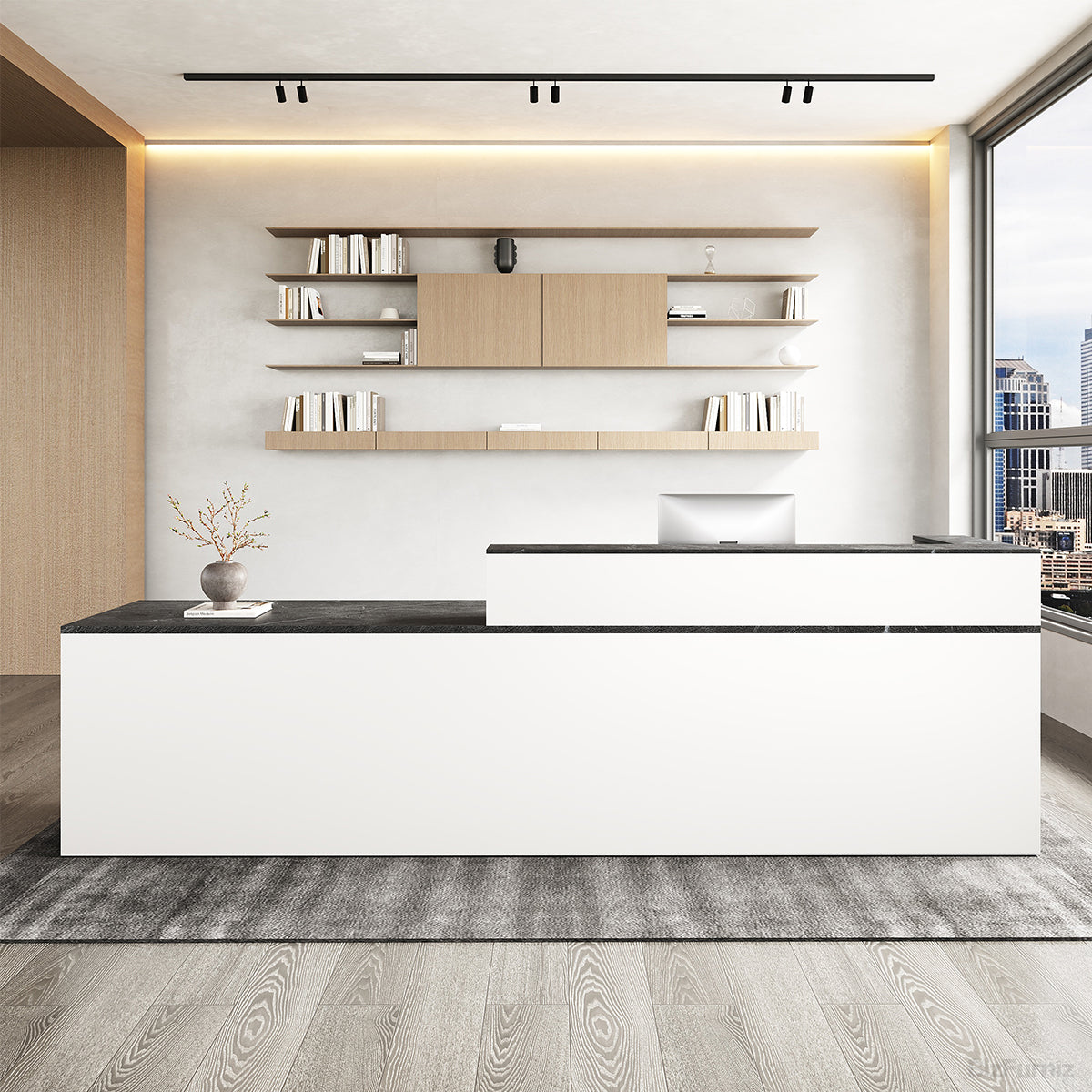 Sleek Reception Desk with Cable Grommet, Lockable Drawer and Keyboard Tray product view 6
