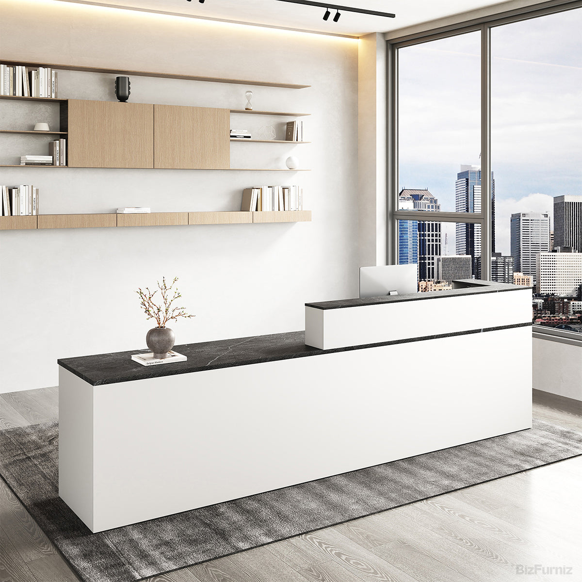Sleek Reception Desk with Cable Grommet, Lockable Drawer and Keyboard Tray product view 7