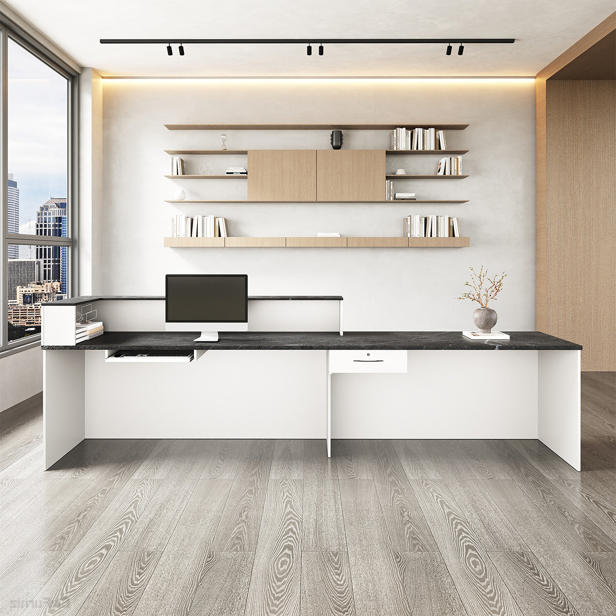 Sleek Reception Desk with Cable Grommet, Lockable Drawer and Keyboard Tray product view 9