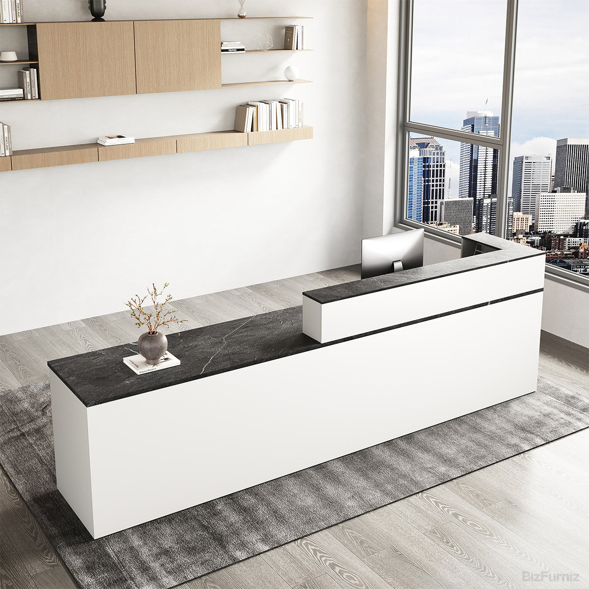 Sleek Reception Desk with Cable Grommet, Lockable Drawer and Keyboard Tray product view 8