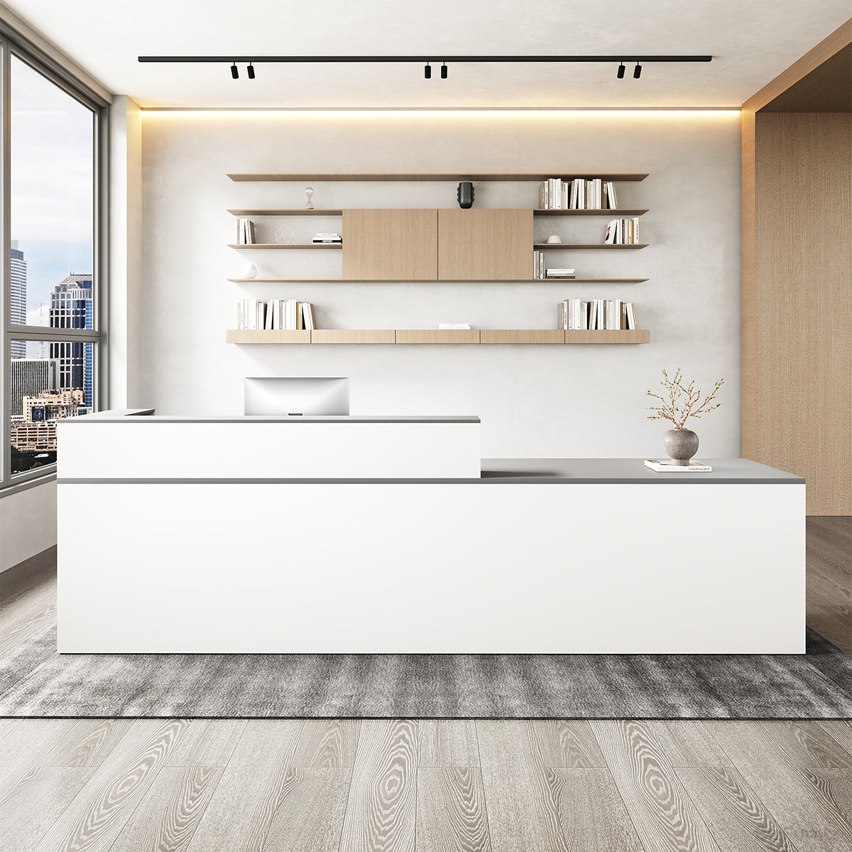 Sleek Reception Desk with Cable Grommet, Lockable Drawer and Keyboard Tray product view 17