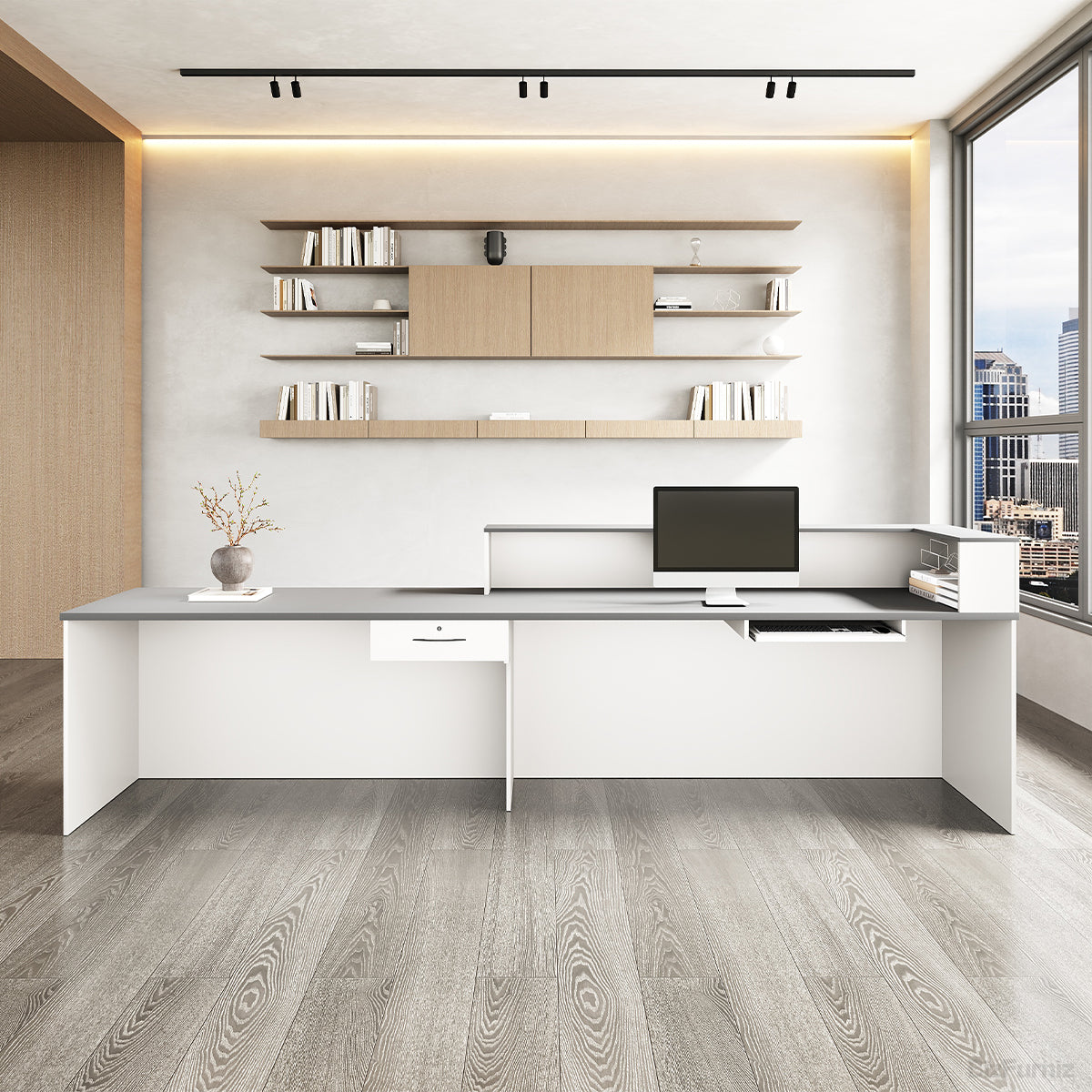 Sleek Reception Desk with Cable Grommet, Lockable Drawer and Keyboard Tray product view 20