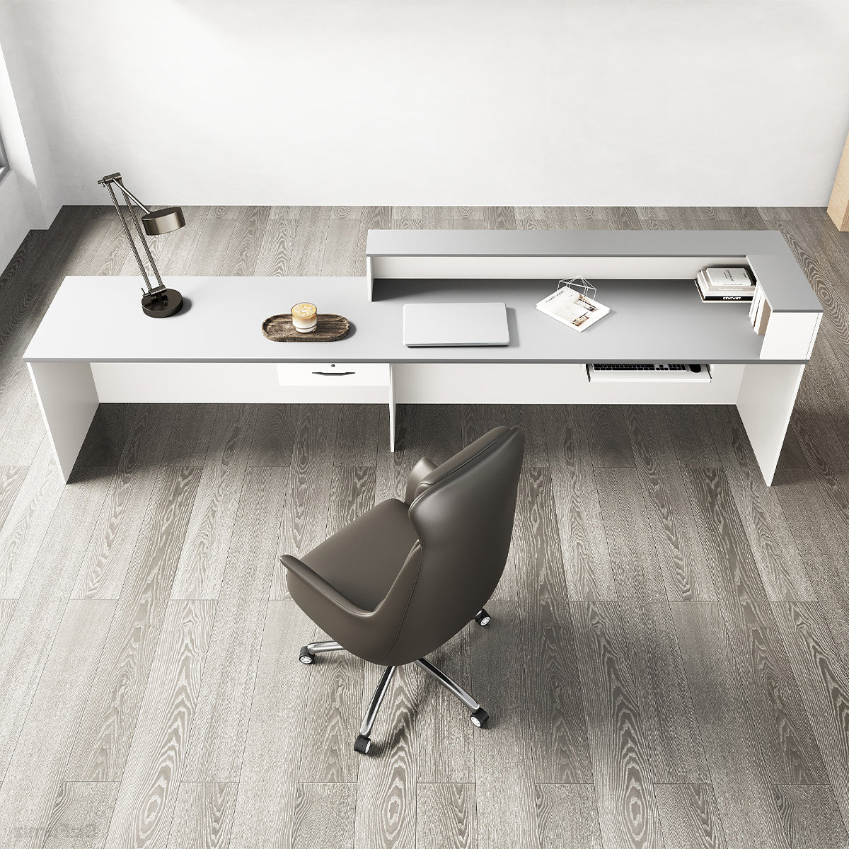 Sleek Reception Desk with Cable Grommet, Lockable Drawer and Keyboard Tray product view 21