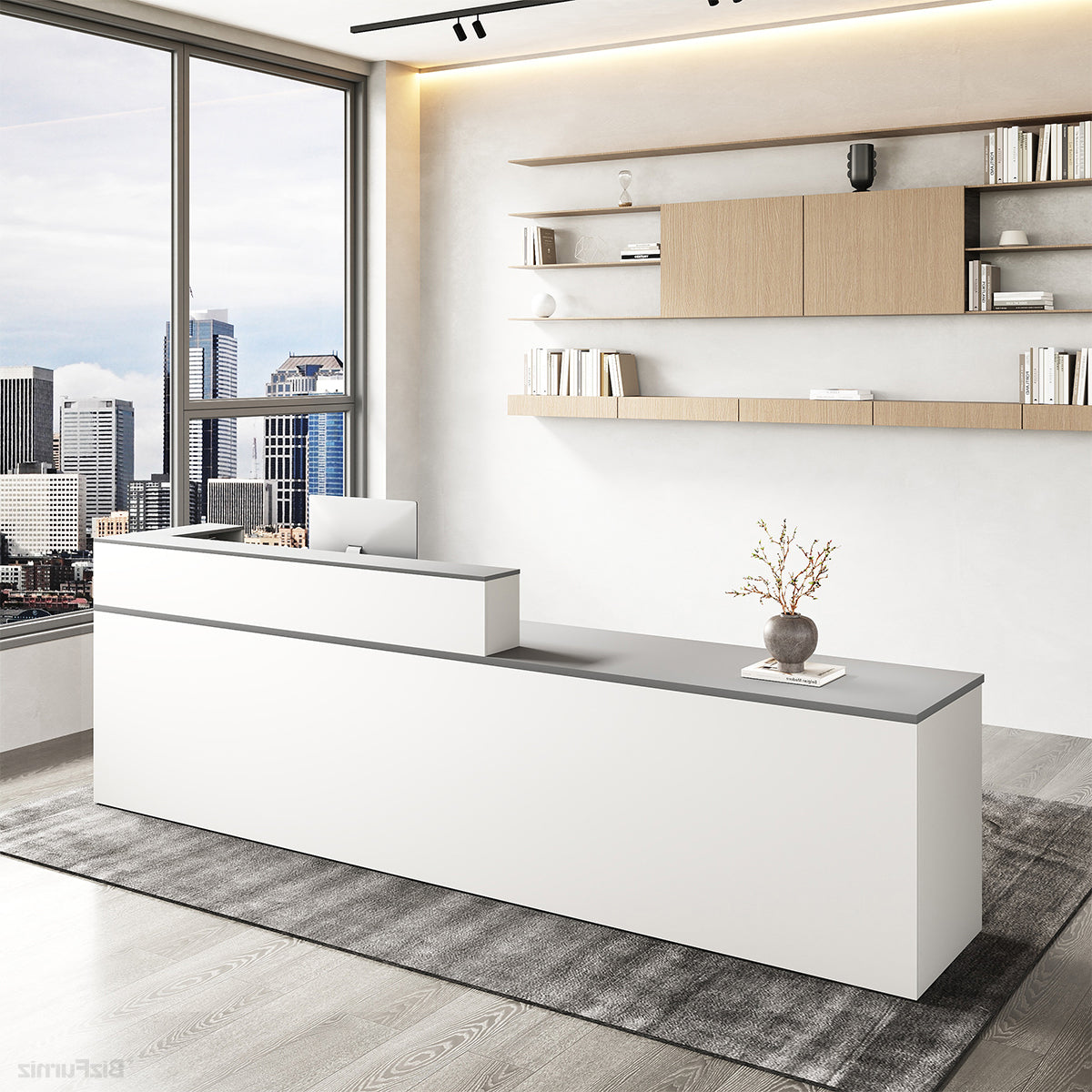Sleek Reception Desk with Cable Grommet, Lockable Drawer and Keyboard Tray product view 18