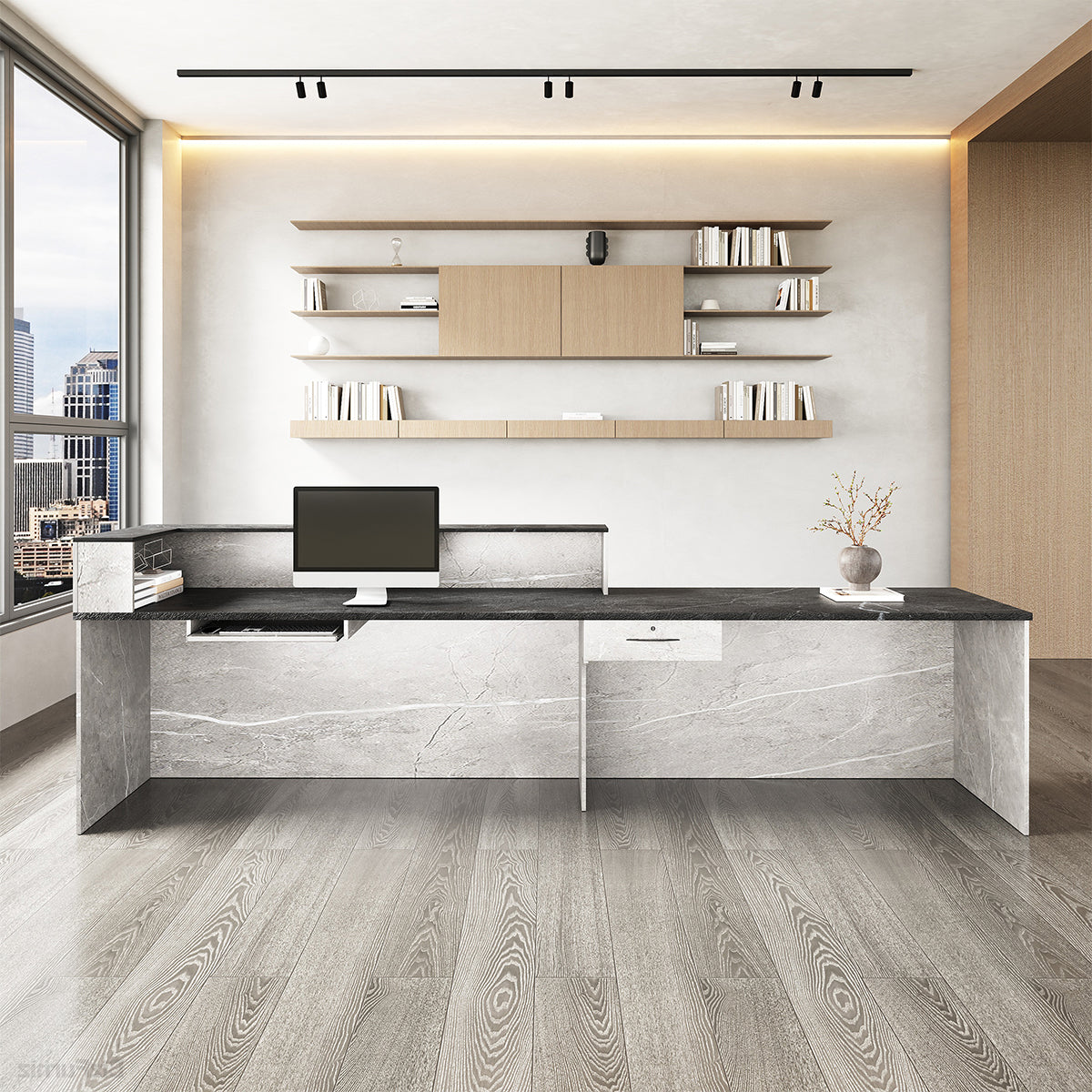 Sleek Reception Desk with Cable Grommet, Lockable Drawer and Keyboard Tray product view 15