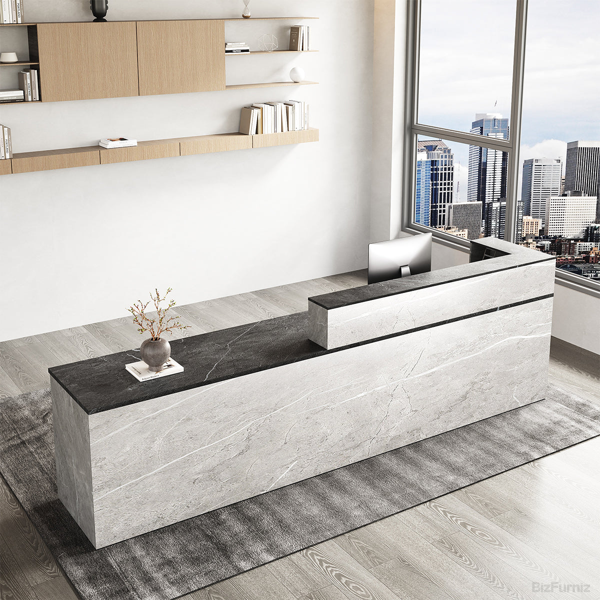 Sleek Reception Desk with Cable Grommet, Lockable Drawer and Keyboard Tray product view 14