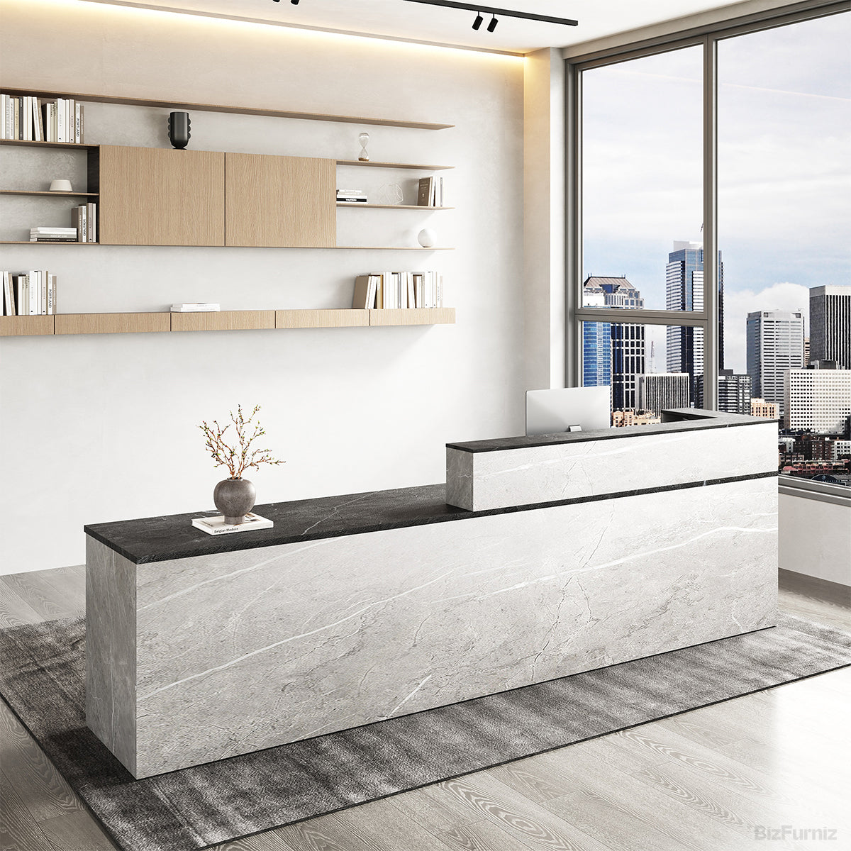 Sleek Reception Desk with Cable Grommet, Lockable Drawer and Keyboard Tray product view 13