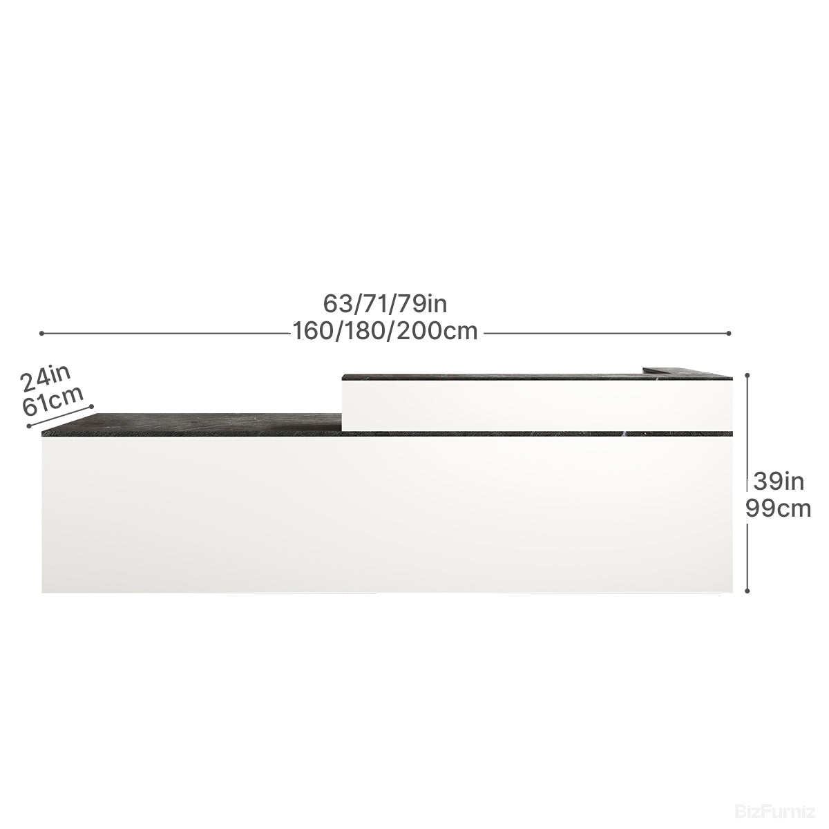 Sleek Reception Desk with Cable Grommet, Lockable Drawer and Keyboard Tray product view 11