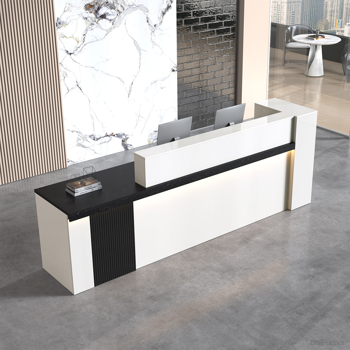 71" Modern Reception Desk with Counter, Open Shelving and Lockable Drawer product view 2