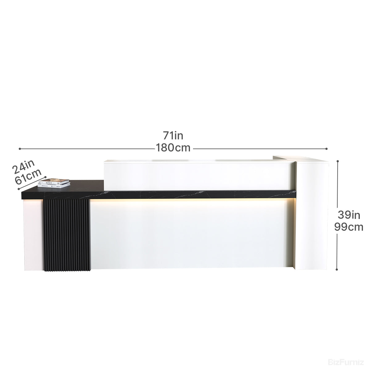 71" Modern Reception Desk with Counter, Open Shelving and Lockable Drawer product view 4