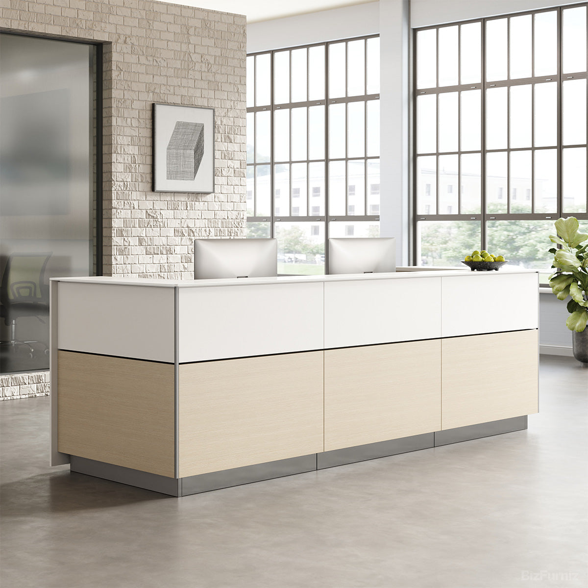 126" L Modern Reception Desk with Power Hub and Hidden Side Storage for Lobbies and Executive for modern office workspace