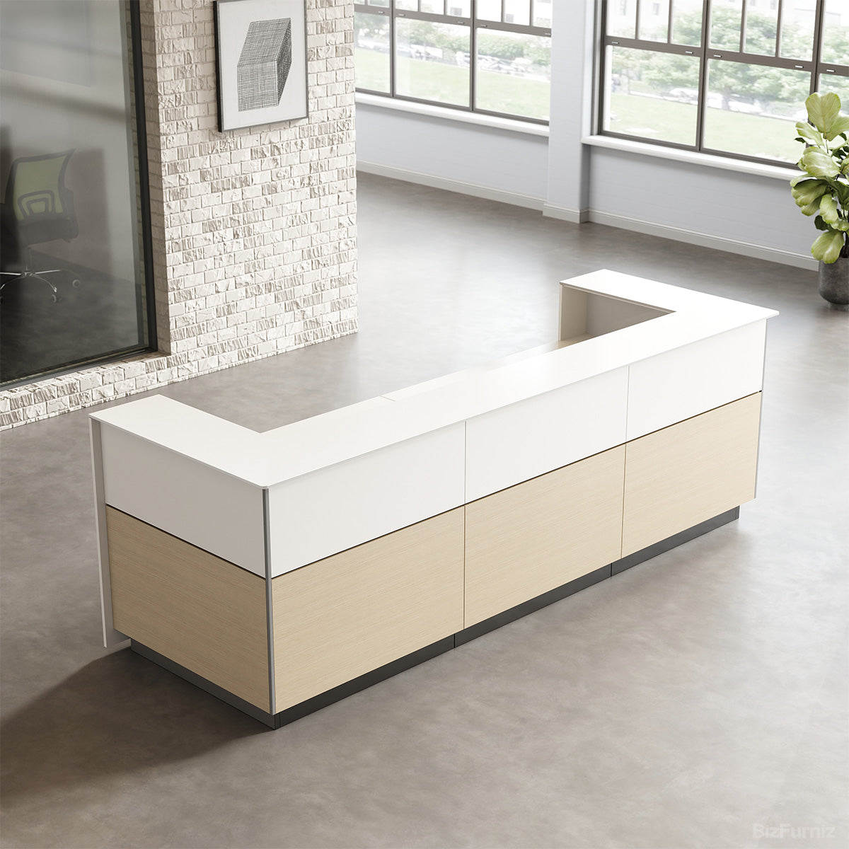 126" L Modern Reception Desk with Power Hub and Hidden Side Storage for Lobbies and Executive Reception Areas product view 5