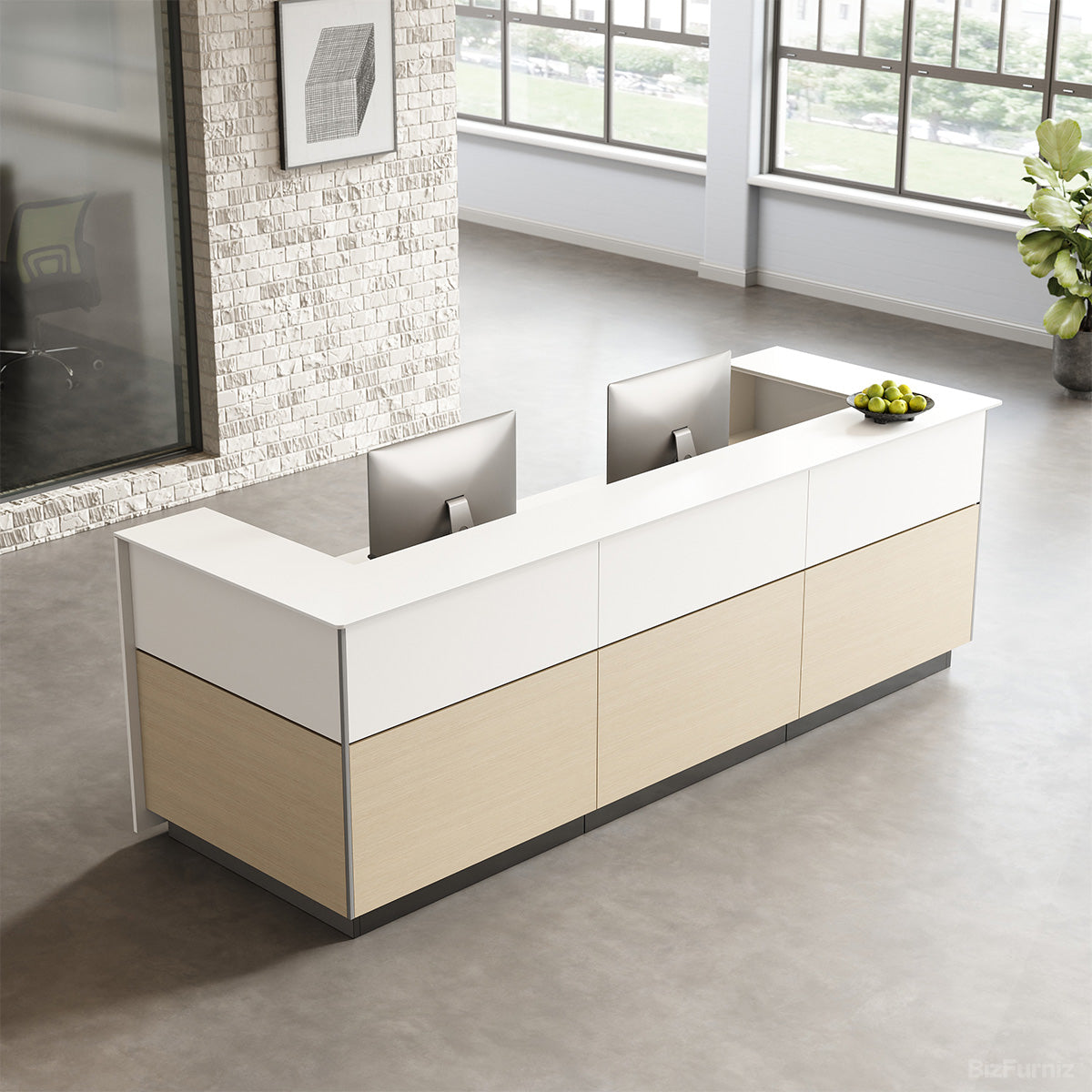 126" L Modern Reception Desk with Power Hub and Hidden Side Storage for Lobbies and Executive Reception Areas product view 4