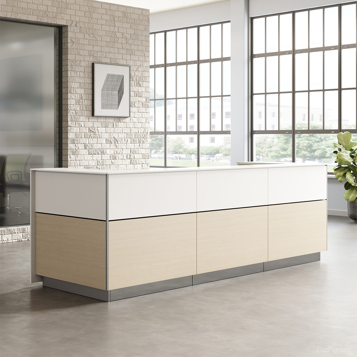 126" L Modern Reception Desk with Power Hub and Hidden Side Storage for Lobbies and Executive Reception Areas product view 3
