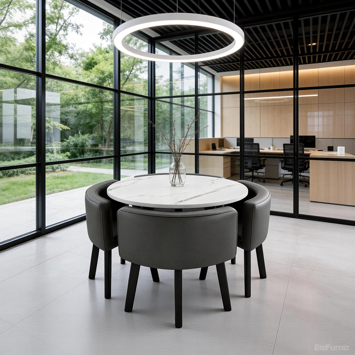Round Meeting Table Set with 4 Hideaway Chairs