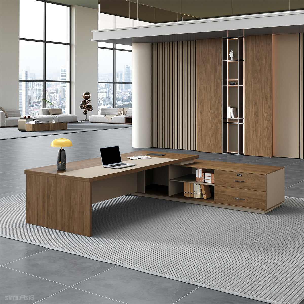 79" L-shaped Executive Desk with USB Port and Reversible Cabinet product view 3