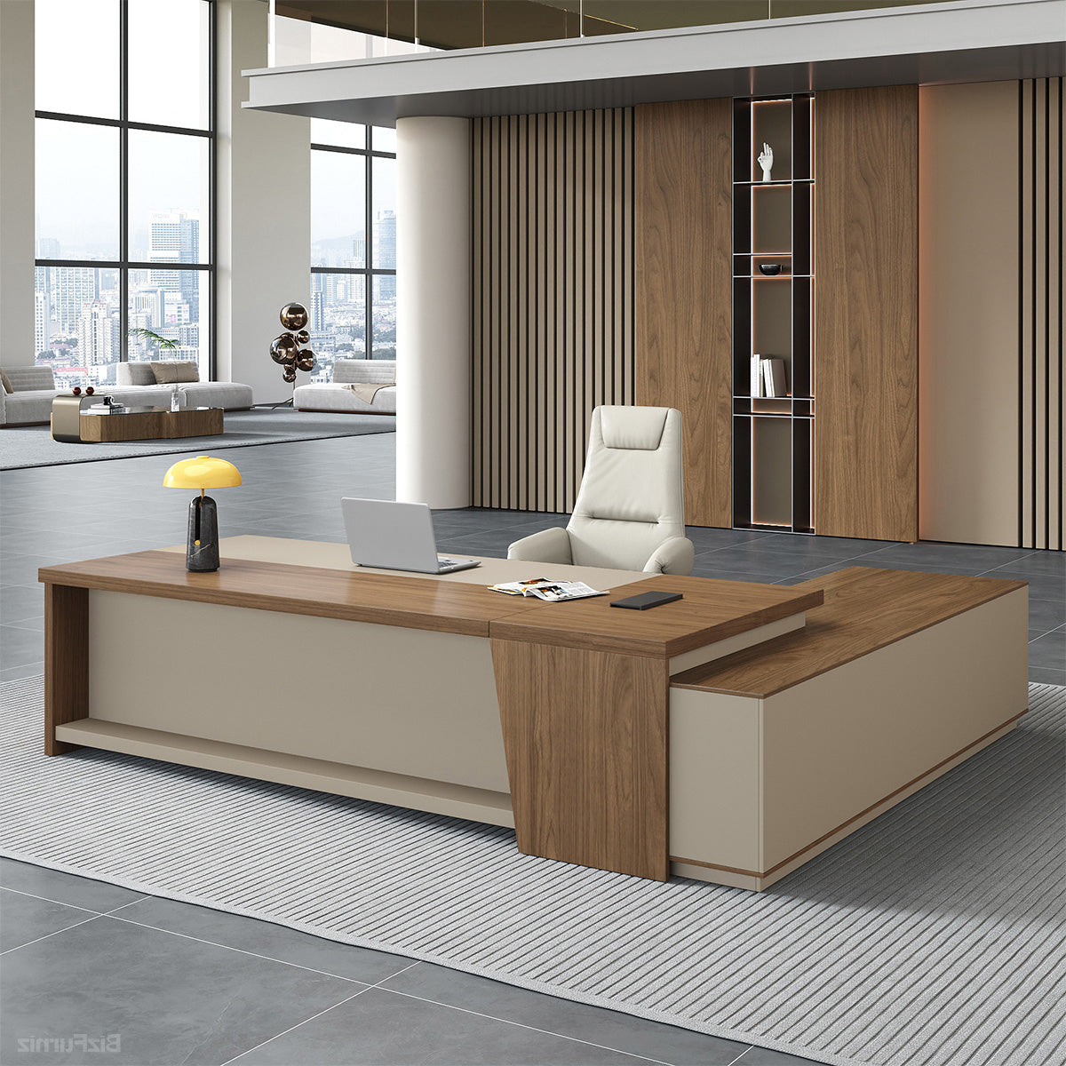 79" L-shaped Executive Desk with USB Port and Reversible Cabinet product view 7