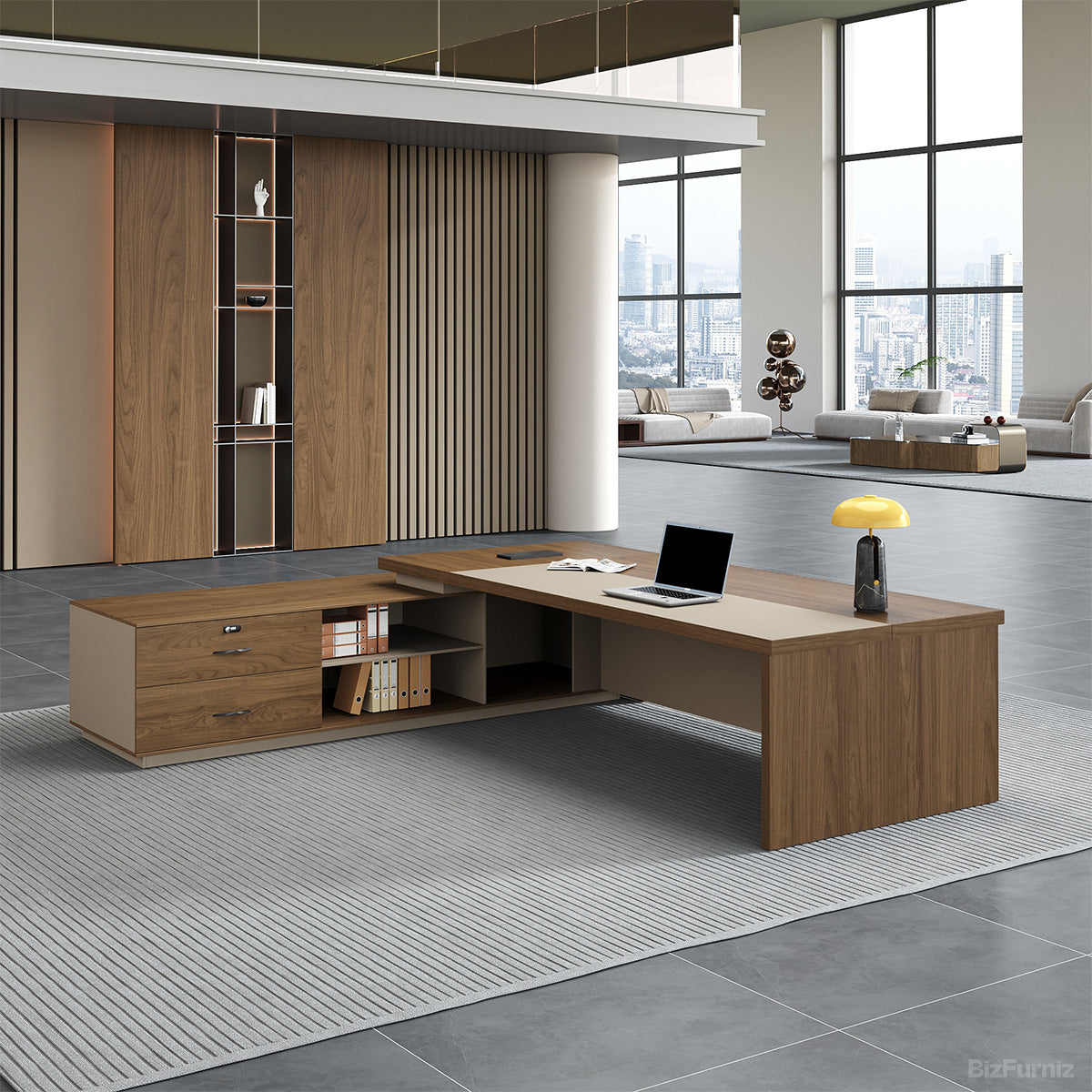 79" L-shaped Executive Desk with USB Port and Reversible Cabinet product view 9