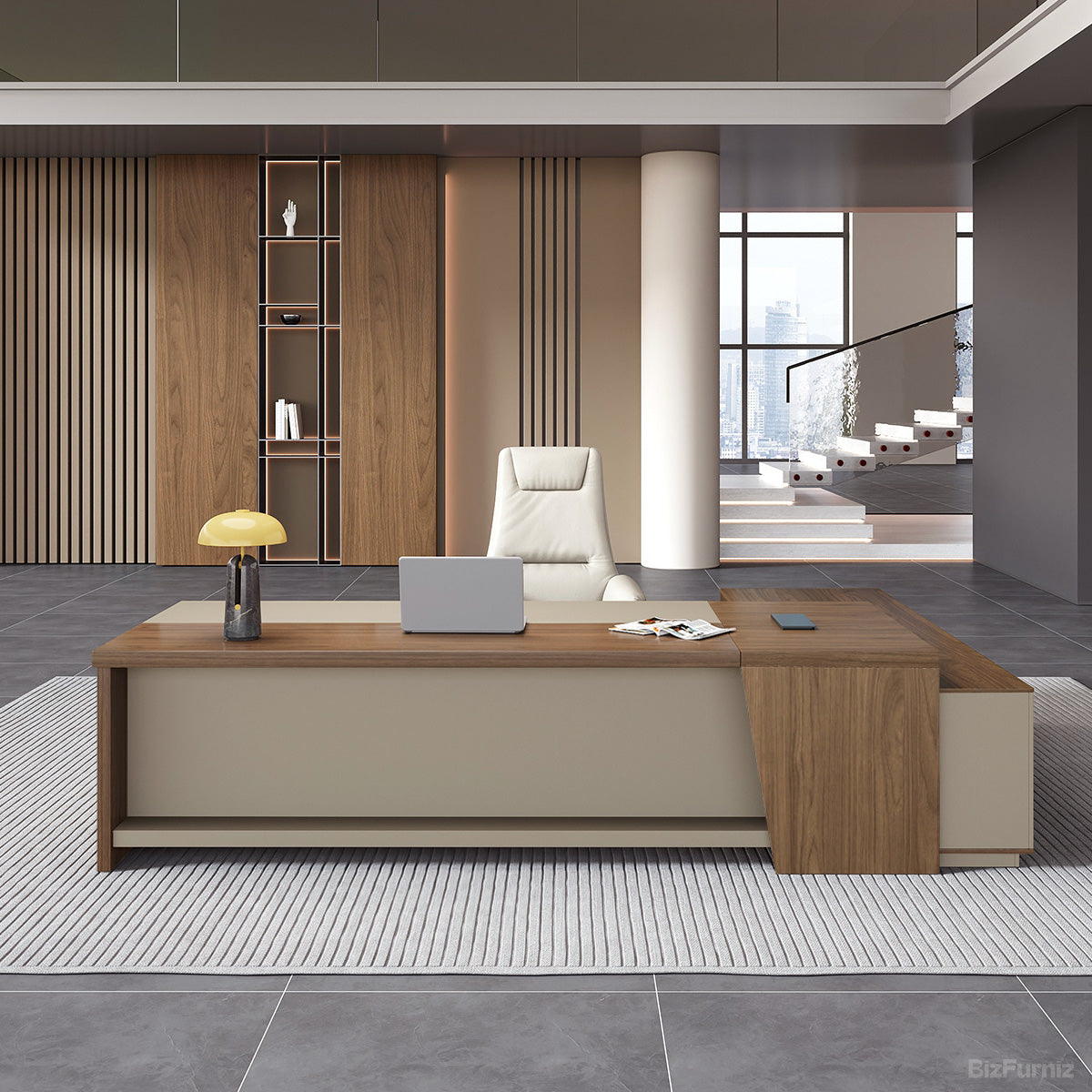 79" L-shaped Executive Desk with USB Port and Reversible Cabinet product view 8