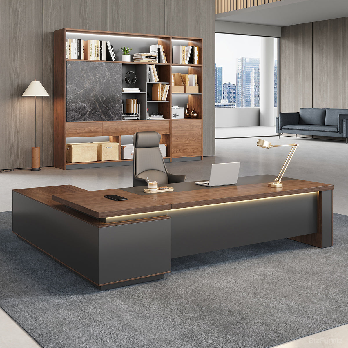 L-shaped Executive Desk with Built-in Outlets and Reversible Return product view 2