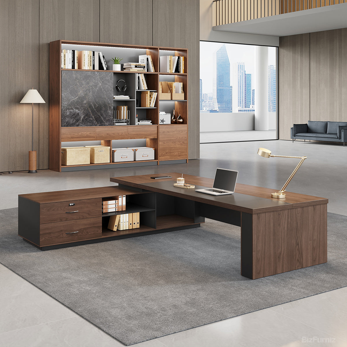 L-shaped Executive Desk with Built-in Outlets and Reversible Return product view 5