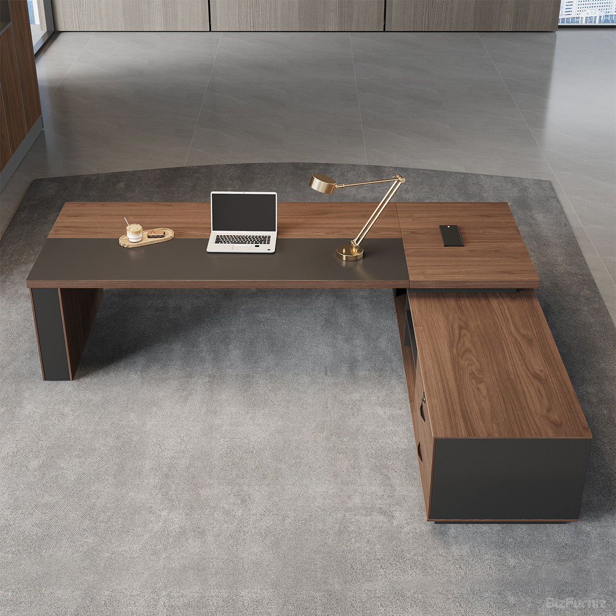 L-shaped Executive Desk with Built-in Outlets and Reversible Return product view 3