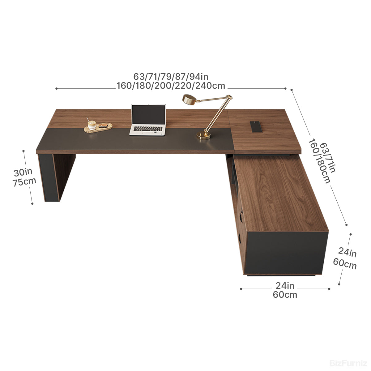 L-shaped Executive Desk with Built-in Outlets and Reversible Return product view 10