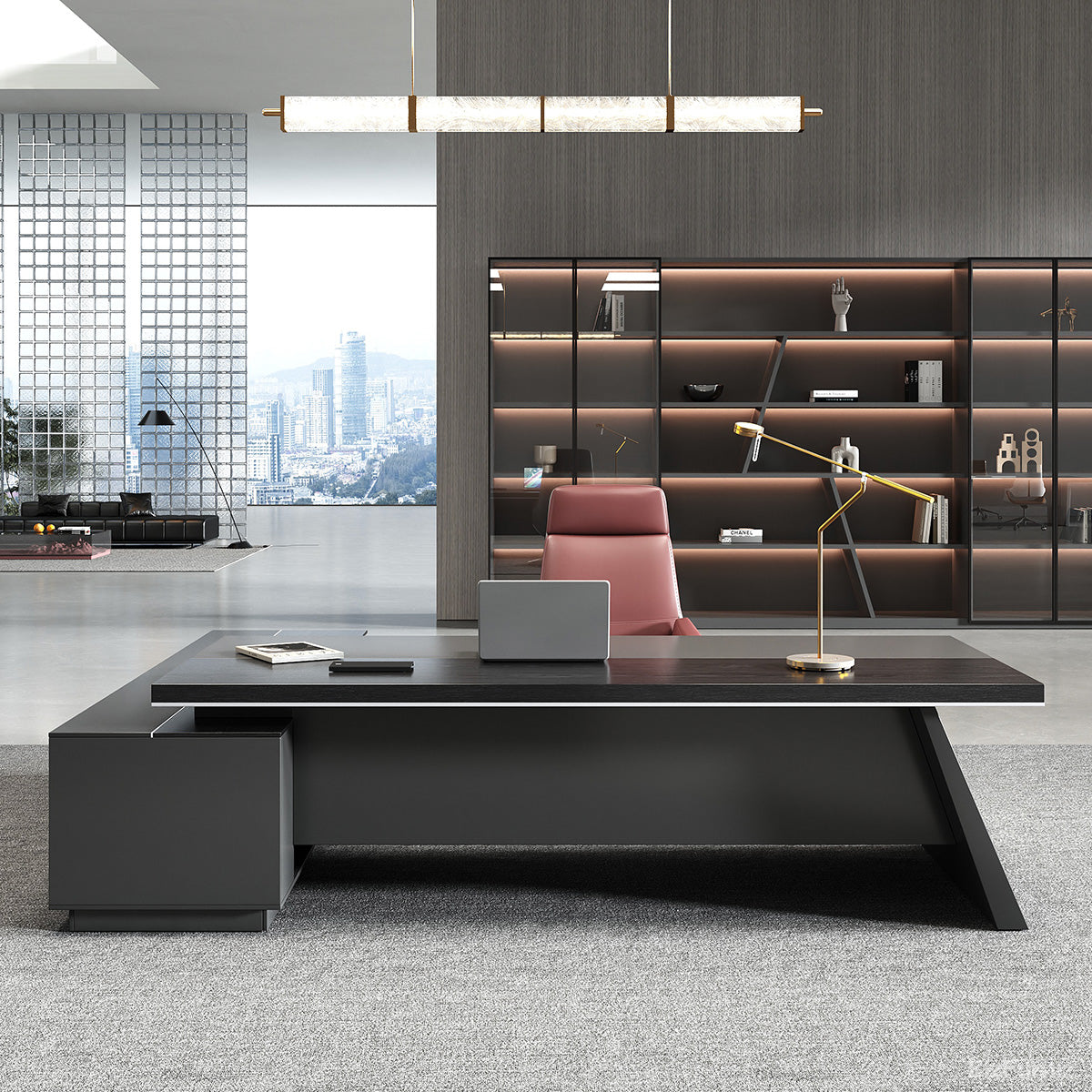L-Shaped Executive Desk 78–87 in Wide, Cable Box