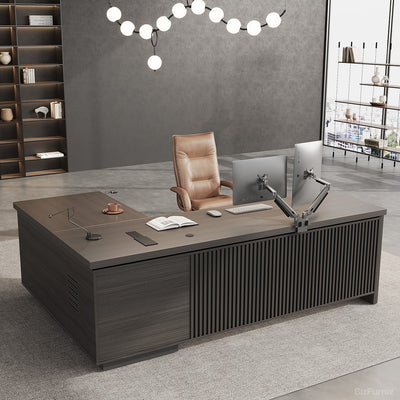 Black Executive Desk 79 in Wide with CPU Cabinet