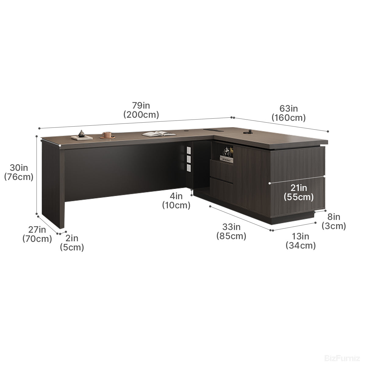 79" L L-shaped Executive Desk with Cable Management and Ventilated CPU Compartment product view 5
