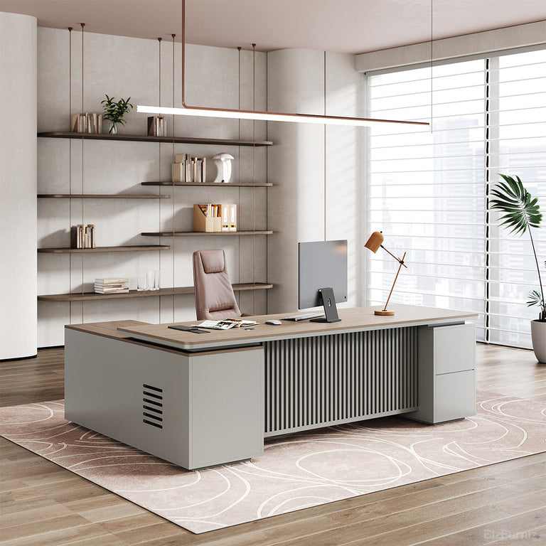 79" Executive Desk with Integrated Side Cabinet and Power Hub for modern office workspace