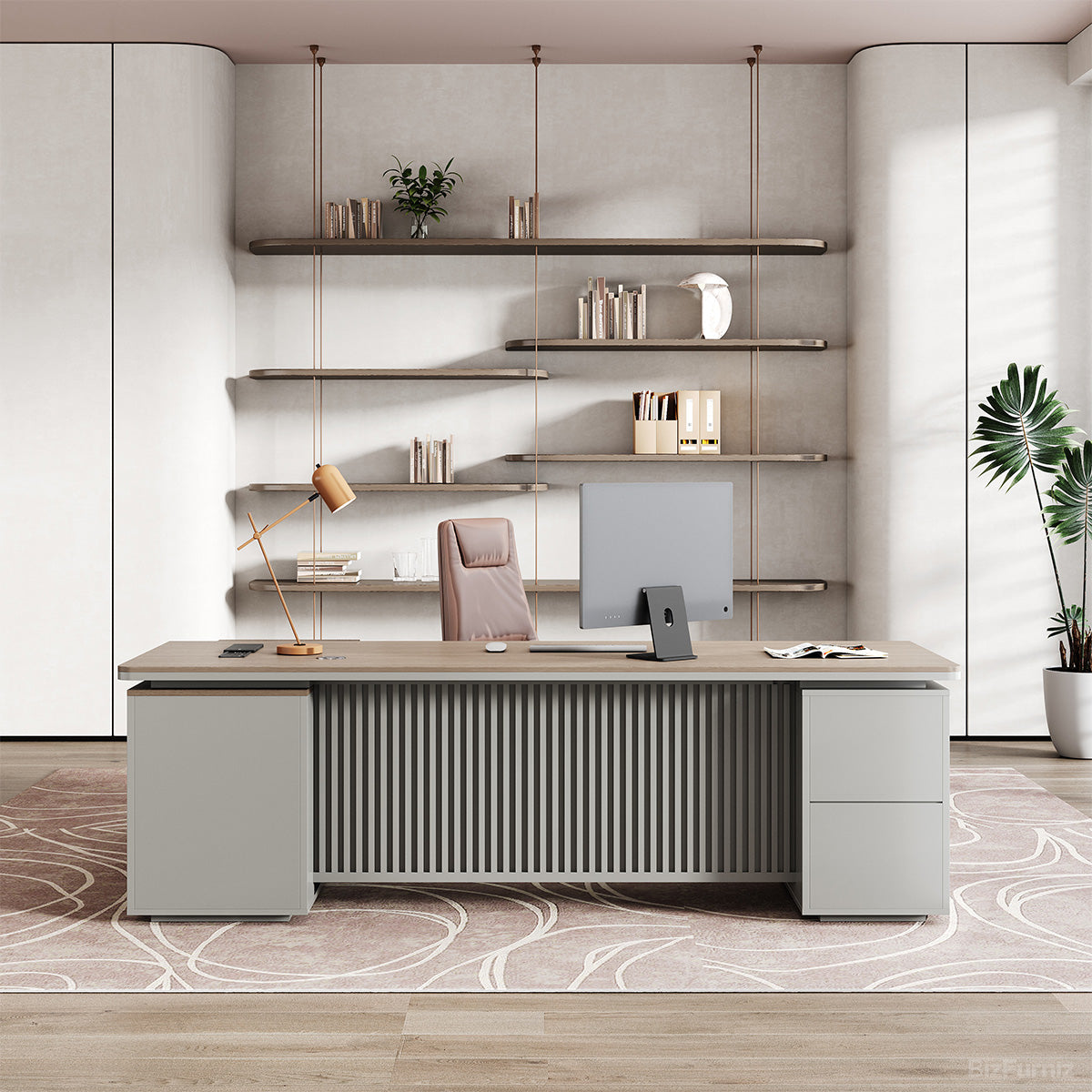 79" Executive Desk with Integrated Side Cabinet and Power Hub product view 2