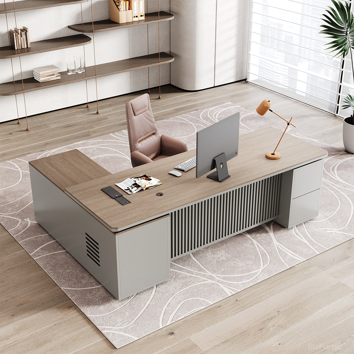 79" Executive Desk with Integrated Side Cabinet and Power Hub product view 3